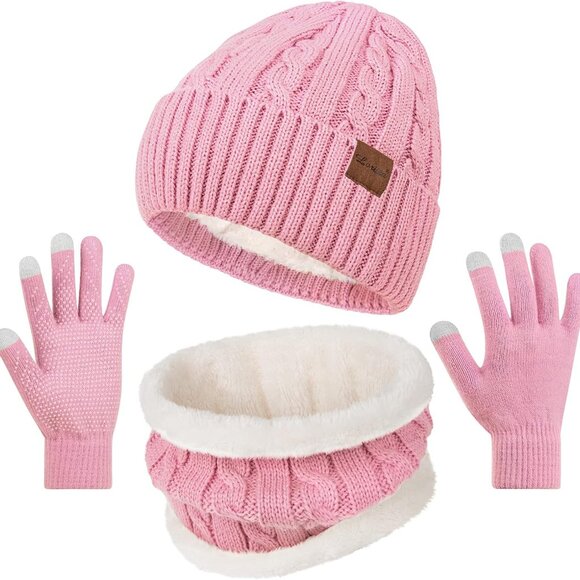 3 Pieces Winter Hat Set for Women Beanie Scarf Gloves Warm Fleece Gift - Picture 1 of 6